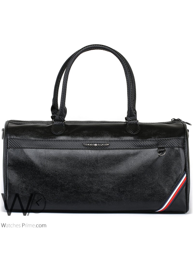 Tommy Hilfiger Denim حقيبة رياضية للرجال من تومي هيلفيغر مصنوعة من الجلد الأسود لعطلة نهاية الأسبوع - Image 2