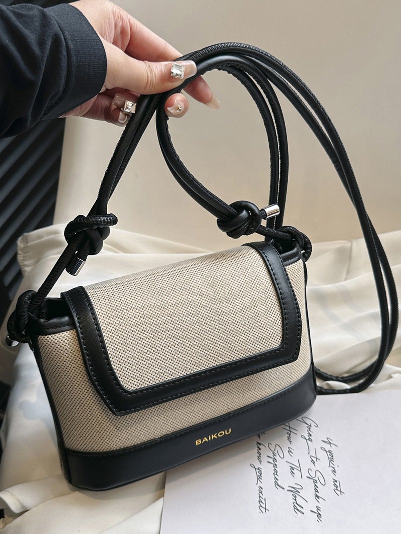 Vintage Woven Bag Women'S Fashion All-Match Stitching Contrast Bucket Bag High-End Messenger Bag - Image 2