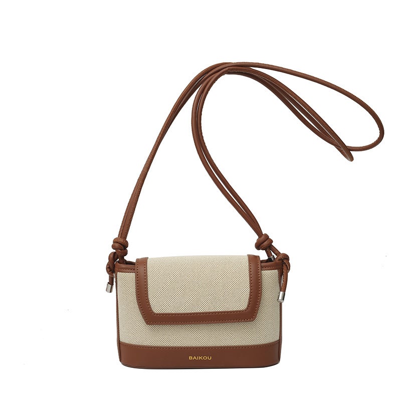 Vintage Woven Bag Women'S Fashion All-Match Stitching Contrast Bucket Bag High-End Messenger Bag - Image 1