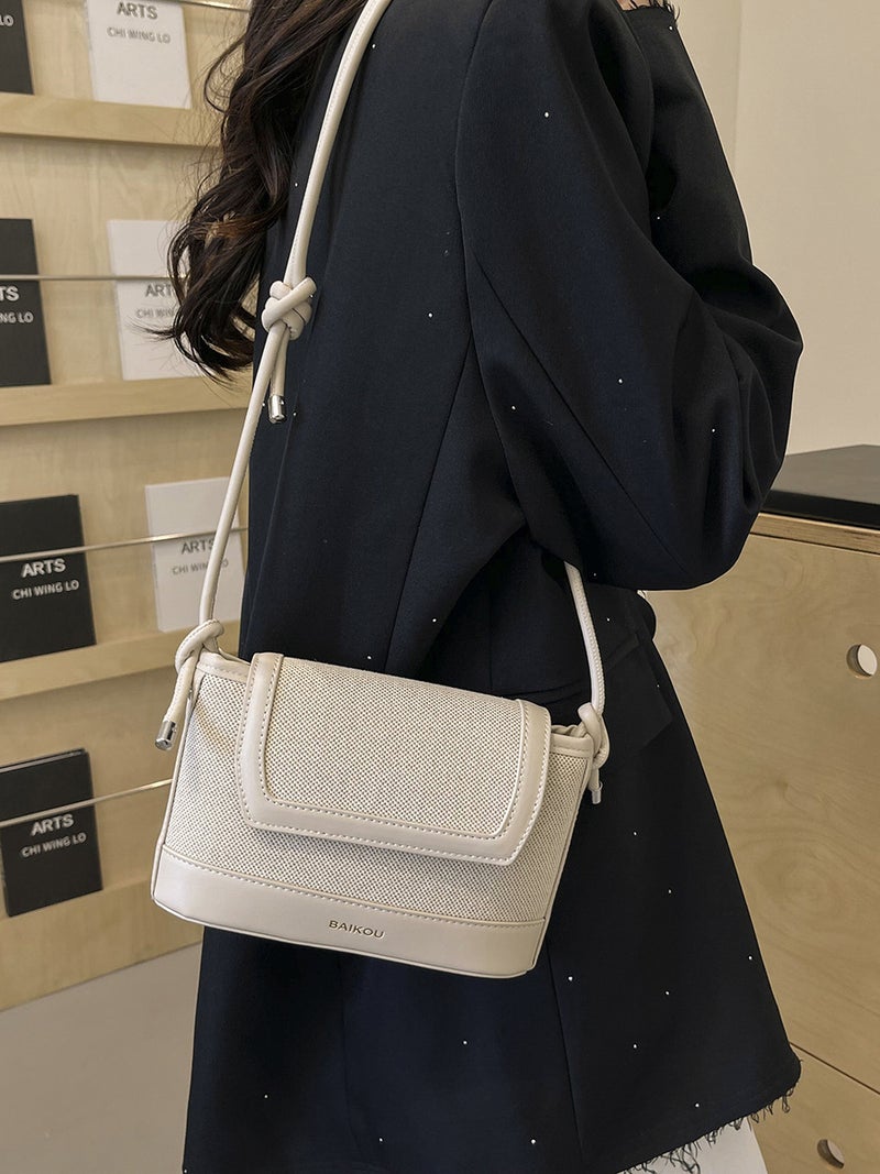 Vintage Woven Bag Women'S Fashion All-Match Stitching Contrast Bucket Bag High-End Messenger Bag - Image 4