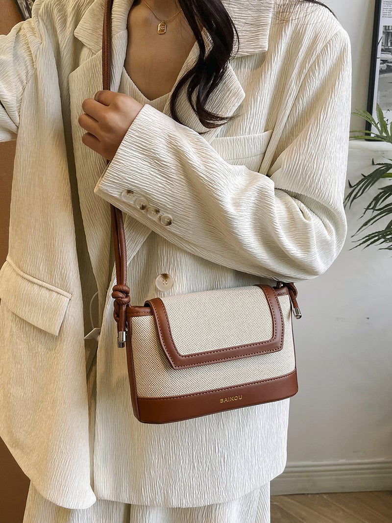 Vintage Woven Bag Women'S Fashion All-Match Stitching Contrast Bucket Bag High-End Messenger Bag - Image 3
