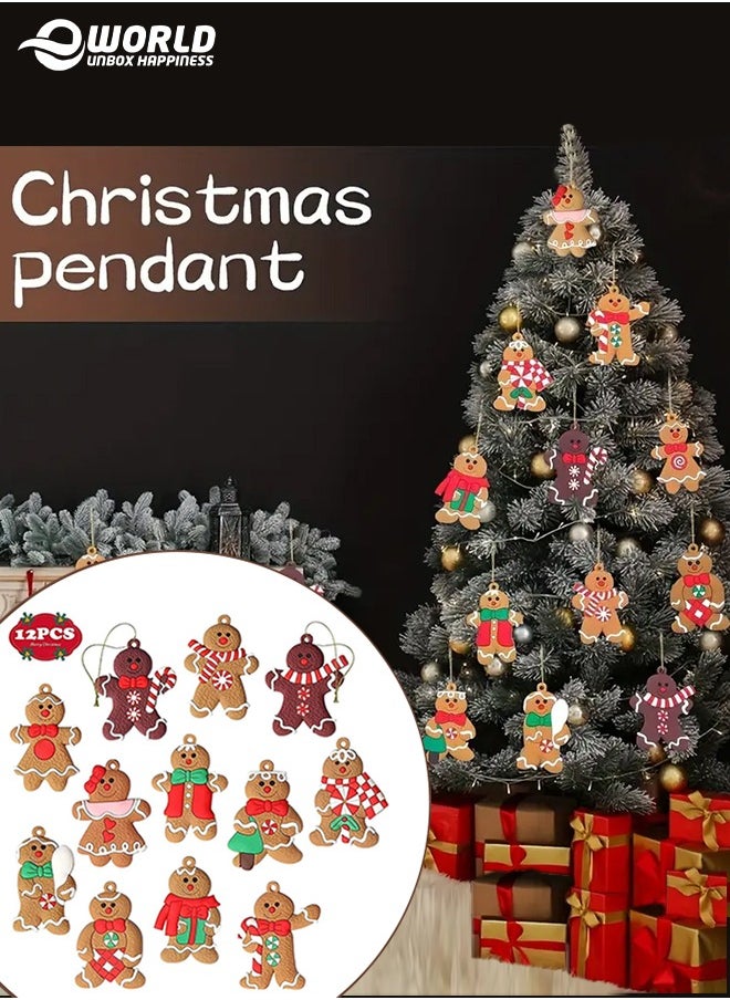 Eworld 12-Piece Gingerbread Man Christmas Tree Ornaments, Adorable Soft Plastic Hanging Figurines with Strings, Perfect for Candy-Themed Trees, Wreaths, Garlands, Gift Tags, and Holiday Decorations  - Image 1