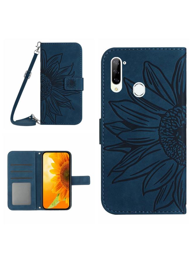 The Bros Case For ZTE Libero 5G Skin Feel Sun Flower Pattern Flip Leather Phone Case with Lanyard