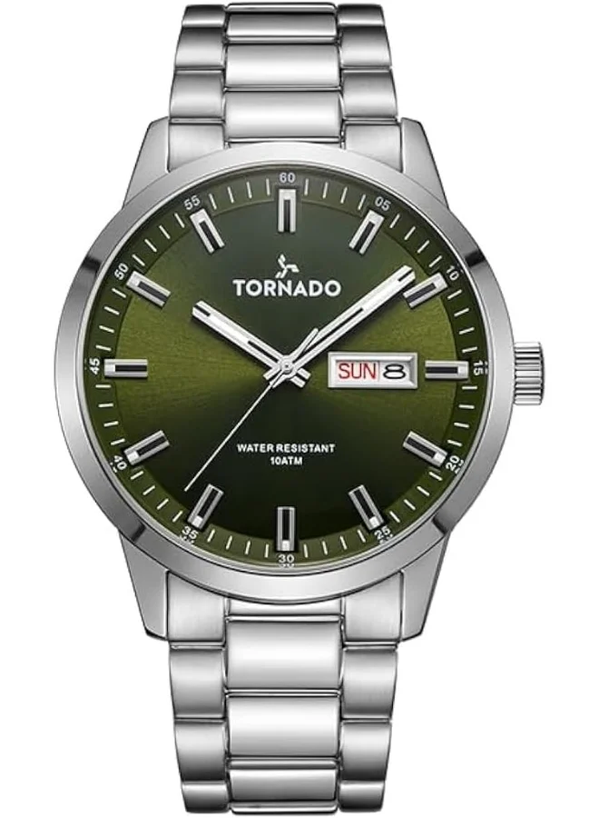 تورنيدو TORNADO SPECTRA Men's Miyota 2305 Movement Watch, Analog Display and Solid Stainless Steel Bracelet Strap - T23001-SBSH, Silver