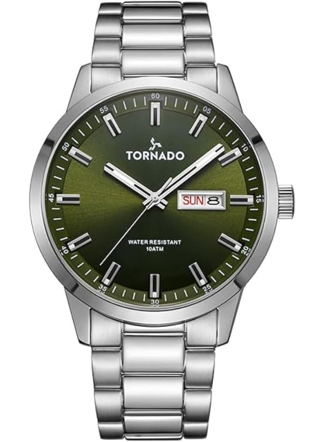 TORNADO SPECTRA Men's Miyota 2305 Movement Watch, Analog Display and Solid Stainless Steel Bracelet Strap - T23001-SBSH, Silver - Image 1