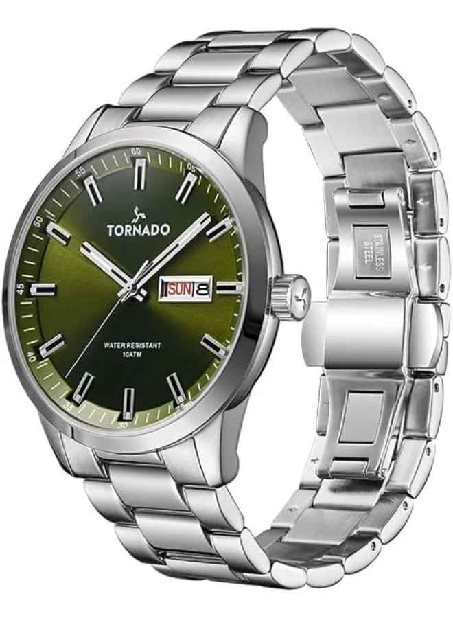 تورنيدو TORNADO SPECTRA Men's Miyota 2305 Movement Watch, Analog Display and Solid Stainless Steel Bracelet Strap - T23001-SBSH, Silver