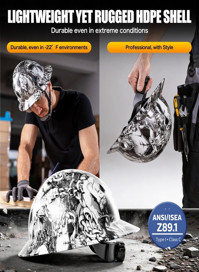 AnTools Skeleton Pattern Design Full Brim Hard Hat, OSHA Approved Construction Hard Hats for Men, 4-Point Adjustable Suspension, ANSI Z89.1 - Image 5