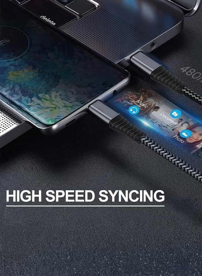 "حزمة من كابلين شحن سريع USB-C إلى USB-C، 15 وات، 15 سم، أسلاك بيانات وطاقة متينة من النوع C، مضفرة من النايلون، متوافقة مع أجهزة Samsung Galaxy وXiaomi وOnePlus وiPad وMacBook والمزيد - أسود" - Image 3
