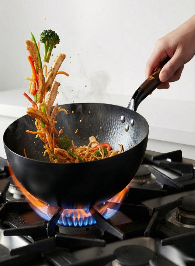 TRILONIUM Carbon Steel Chinese Wok 30 cms, Capacity 4.75 litres | Hammered and Pre-Seasoned - Image 1
