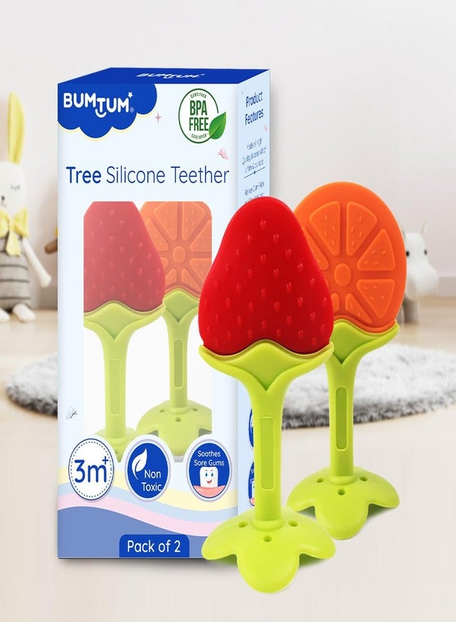 BUMTUM Soft Silicone Baby Teether| Teether for 6 to 12 Months Baby |Bpa Free Teething Toys for Babies, Infants & Toddlers| Tree Shape -2Pcs - Image 1