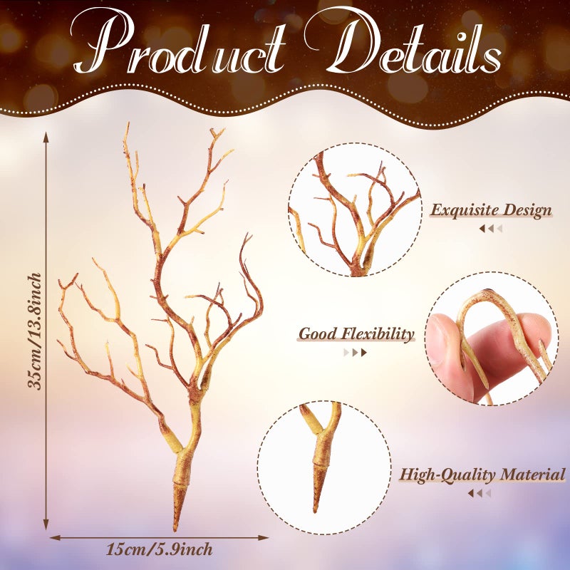 Geosar 13.8 Inch Small Manzanita Branches Plastic Faux Branches Artificial Antler Shaped Tree Branch Decorative Plant Twigs for Home Wedding Table Centerpiece Festival Decors(Light Brown,10 Pieces) - Image 2