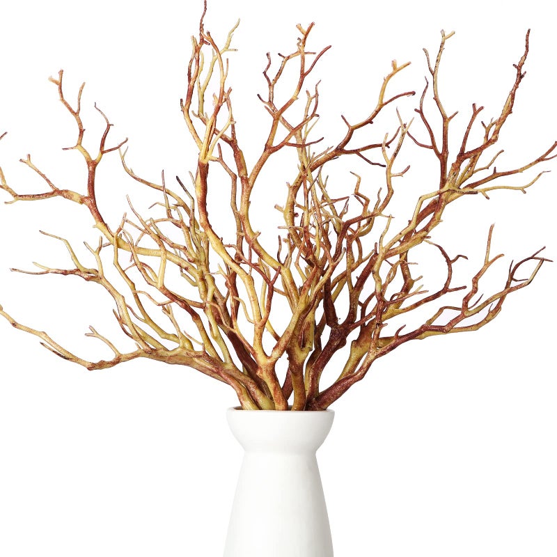 Geosar 13.8 Inch Small Manzanita Branches Plastic Faux Branches Artificial Antler Shaped Tree Branch Decorative Plant Twigs for Home Wedding Table Centerpiece Festival Decors(Light Brown,10 Pieces) - Image 1
