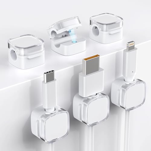 TIKIWIK Cord Holder, 6 Pack Magnetic Cable Clips, Strong Adhesive Cord Holder for Nightstand Desk Organizer Kitchen Appliances Car Wall Office Phone Wire Keeper, Clear White - Image 1