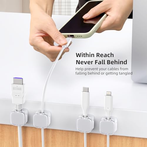 TIKIWIK Cord Holder, 6 Pack Magnetic Cable Clips, Strong Adhesive Cord Holder for Nightstand Desk Organizer Kitchen Appliances Car Wall Office Phone Wire Keeper, Clear White - Image 3