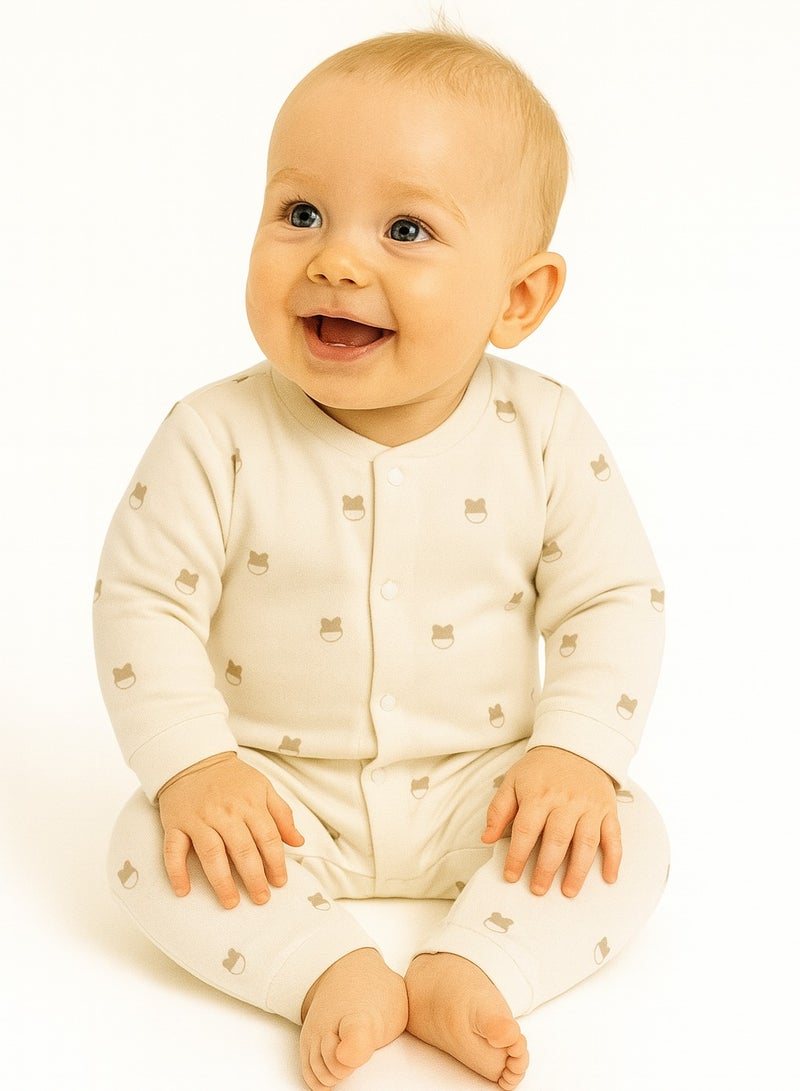 Baby 2-Piece Cotton Blend Outfit Set - Button Cardigan & Long Pants with Cuffed Sleeves and Ankles, 3 Prints, 3-24 Months  - Image 1