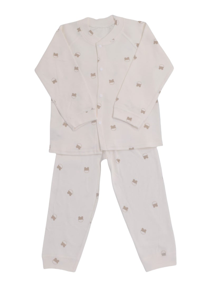 Baby 2-Piece Cotton Blend Outfit Set - Button Cardigan & Long Pants with Cuffed Sleeves and Ankles, 3 Prints, 3-24 Months  - Image 2