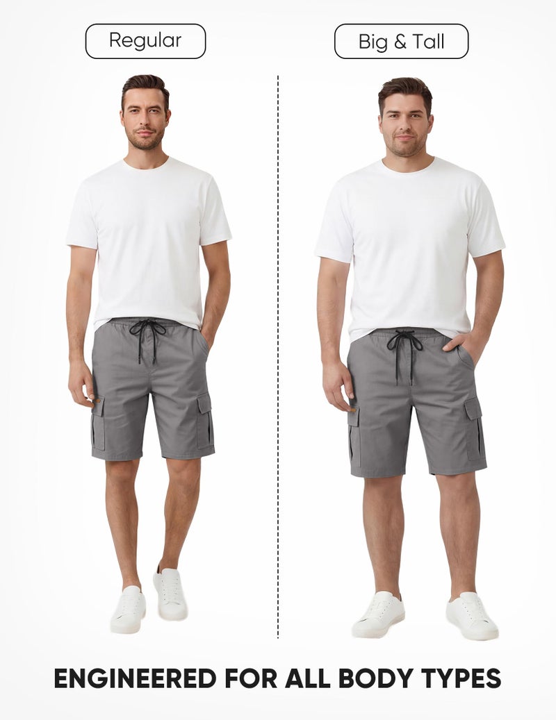 JMIERR Mens Casual Twill Cargo Shorts Cotton Drawstring Classic Cargo Chino Stretch Short with 6 Pockets for Men, US38(XL), A Gray - Image 5