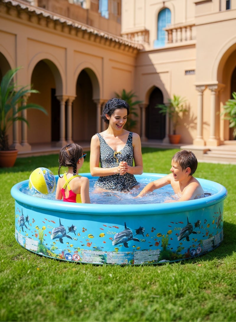 Must - Have for Family Fun! Foldable Inflation - Free Kids Pool with Ocean Creatures Print – 186×40 cm – Outdoor Water Play Tub & Summer Patio Essential Backyard Pool - Image 1