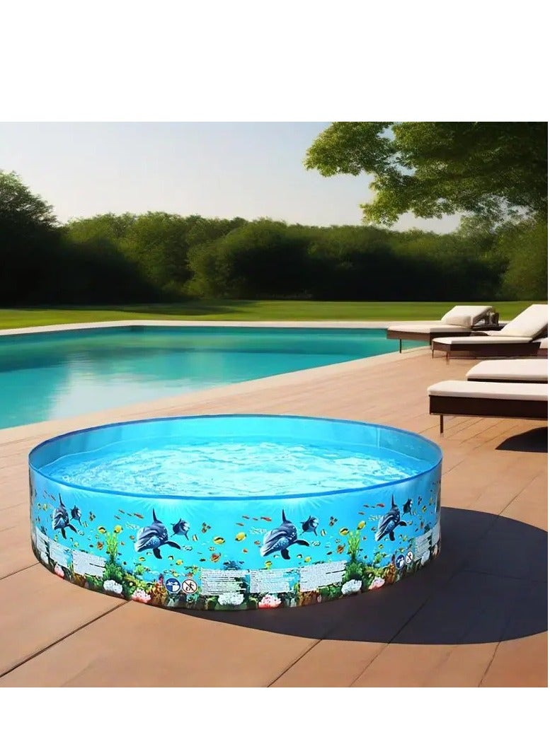 Must - Have for Family Fun! Foldable Inflation - Free Kids Pool with Ocean Creatures Print – 186×40 cm – Outdoor Water Play Tub & Summer Patio Essential Backyard Pool - Image 2