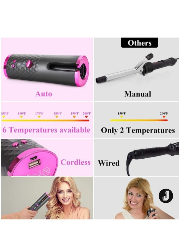 JAJEEK - "Cordless Automatic Hair Curler – Portable USB Rechargeable Curling Iron with LCD Temperature Display, Fast Heating & Auto-Rotating for Travel & Home (FHC61)" - Image 1