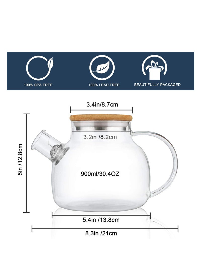 Glass Teapot Stovetop Safe,30.4oz Clear Teapots with Removable Filter Spout,Teapot for Loose Leaf and Blooming Tea - Image 2
