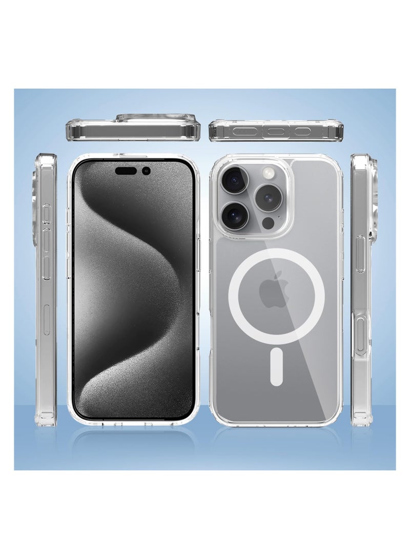 iPhone 16 Pro Clear Magnetic Cover Mag Safe Compatible Hybrid Protective Crystal Clear Hard Back Case Shockproof Silicone Frame Slim Transparent Case for Apple iPhone 16 Pro - Image 5