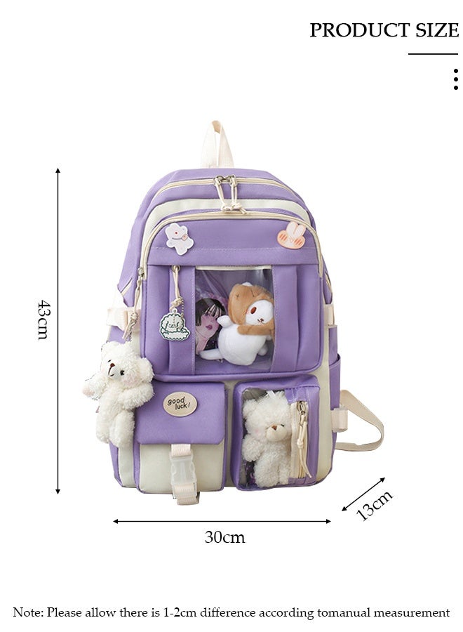 DUNISO 5 Pcs School Bags Set With Anti-Theft,School Backpack Set For Girls With Multiple Pockets ,Anime And Cartoon Schoolbag Set For New Semester Gifts ,Fashion Bookbag Set For Primary Elementary High School And Girls Kindergarten - Image 2