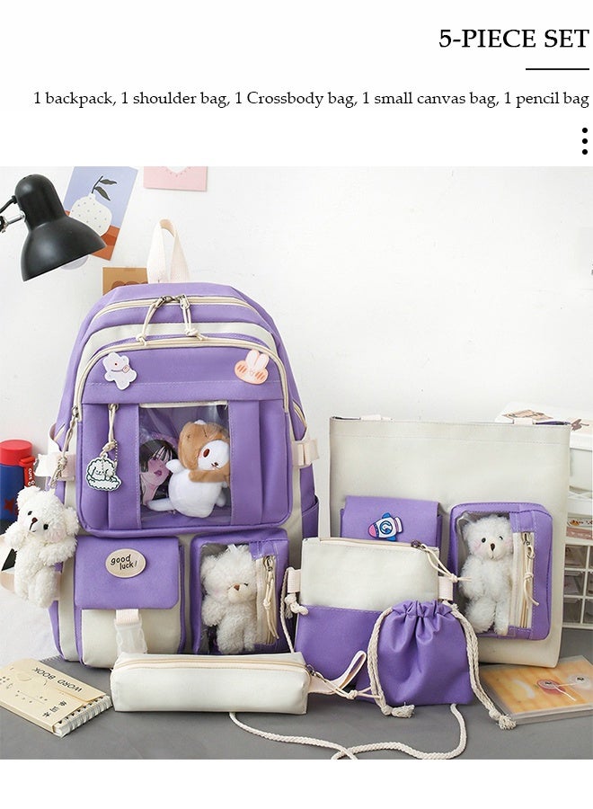 DUNISO 5 Pcs School Bags Set With Anti-Theft,School Backpack Set For Girls With Multiple Pockets ,Anime And Cartoon Schoolbag Set For New Semester Gifts ,Fashion Bookbag Set For Primary Elementary High School And Girls Kindergarten - Image 4