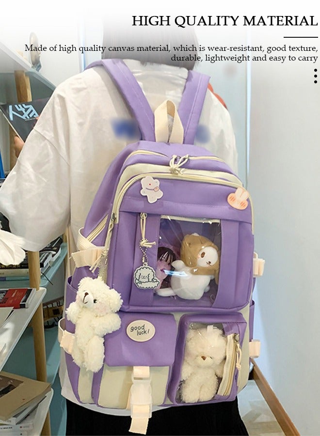 DUNISO 5 Pcs School Bags Set With Anti-Theft,School Backpack Set For Girls With Multiple Pockets ,Anime And Cartoon Schoolbag Set For New Semester Gifts ,Fashion Bookbag Set For Primary Elementary High School And Girls Kindergarten - Image 3