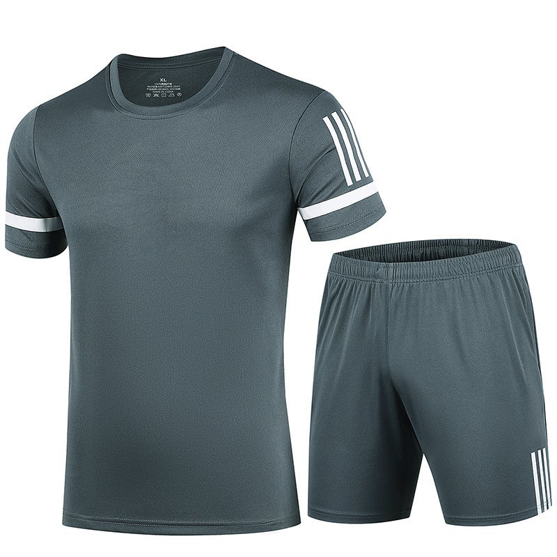 Generic T-shirt mens summer ice silk breathable quick-drying short sleeve shorts mens plus size running fitness thin sports suit Dark gray