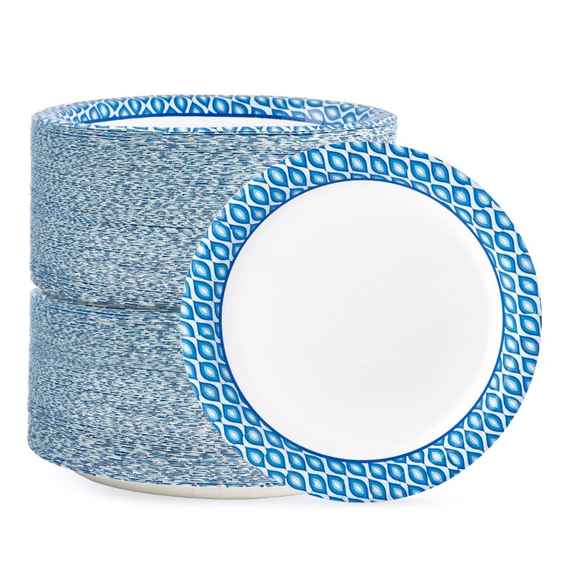 MUCHII 8375 Inch Disposable Paper Plates 300 Count Soak and Cut Proof Printed Paper Plates for Daily Use Holiday for Family Gatherings Parties Picnic