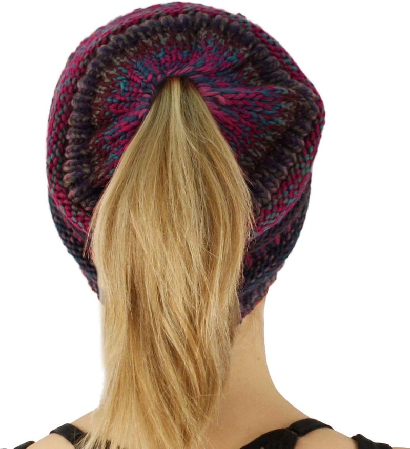 Cc Exclusives Soft Stretch Cable Knit Messy Bun Ponytail Beanie Winter Hat for Women (MB-20A) - Image 2