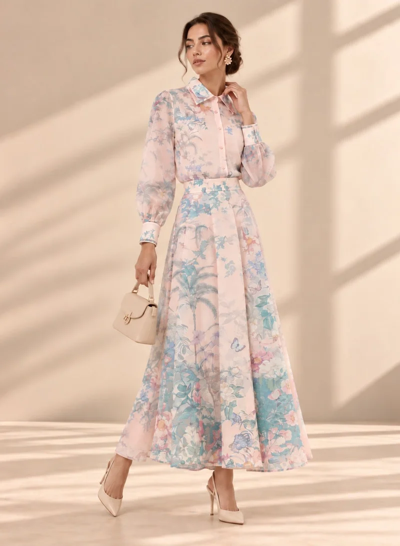 Ella Printed Blouse & Skirt Set