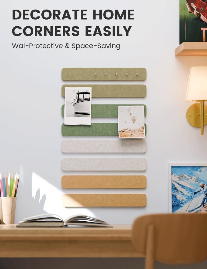 Fluxynara Cork Board Alternative Felt Strip Board 8-Pack 13"x2", Office Pin Board with 50 Push Pins, Adhesive Install for Bedroom Door & Home Office(Olive Grove) - Image 4