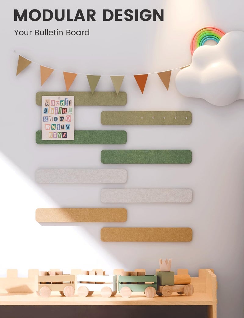 Fluxynara Cork Board Alternative Felt Strip Board 8-Pack 13"x2", Office Pin Board with 50 Push Pins, Adhesive Install for Bedroom Door & Home Office(Olive Grove) - Image 5