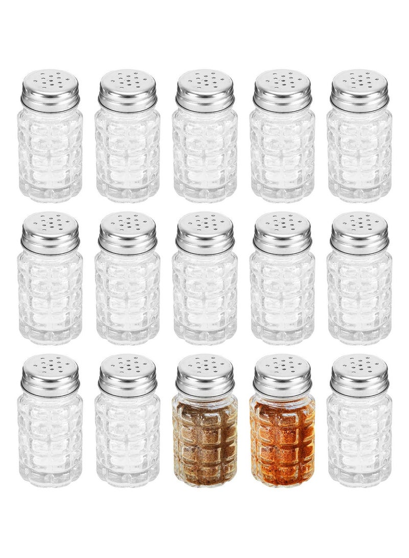 Excefore بهارات ملح وفلفل بأسلوب rétro، 2 أونصة زجاج شفاف لحفظ الملح، مع أغطية من الفولاذ المقاوم للصدأ لطاولة مطبخ أو مطعم لحفظ التوابل المتنوعة (16 قطعة) - Image 1
