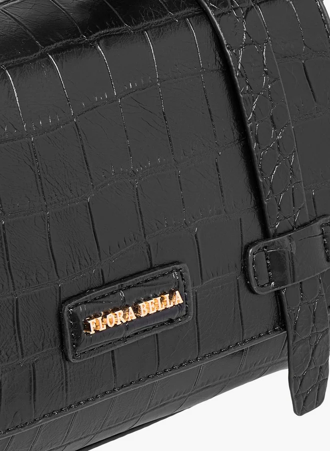 Flora Bella By Shoexpress Textured Crossbody Bag with Detachable Strap and Flap Closure