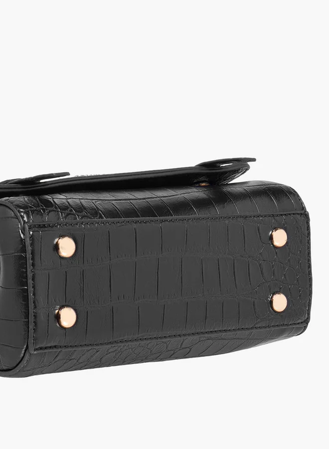 Flora Bella By Shoexpress Textured Crossbody Bag with Detachable Strap and Flap Closure