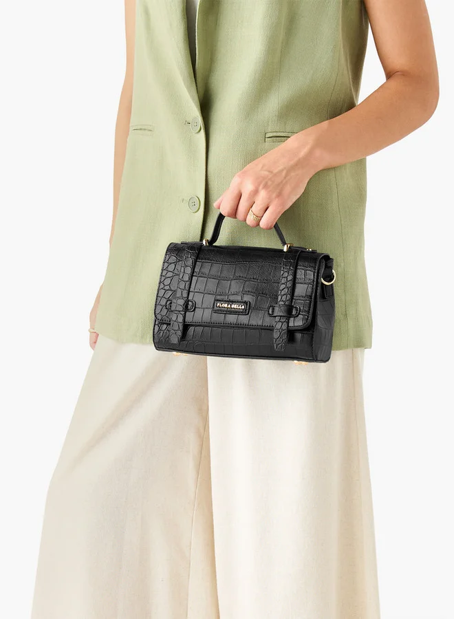 Flora Bella By Shoexpress Textured Crossbody Bag with Detachable Strap and Flap Closure