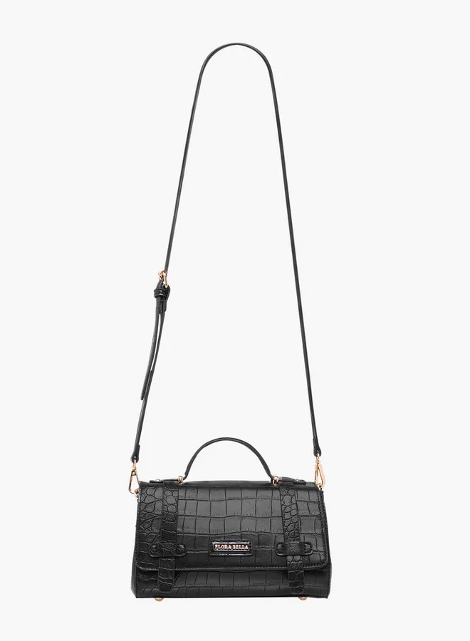 Flora Bella By Shoexpress Textured Crossbody Bag with Detachable Strap and Flap Closure