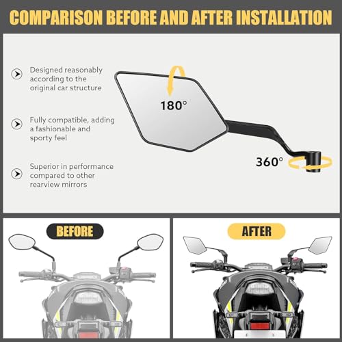 OTO2EYE Universal Motorcycle Wing Mirror With Fully Rearview – 180° Rotating Rear View Mirror with Matte Black Stealth Body – Sporty Wind Wing Design – York Fitting for All Bikes - Image 4