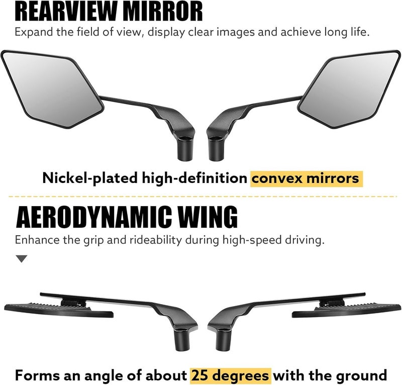 OTO2EYE Universal Motorcycle Wing Mirror With Fully Rearview – 180° Rotating Rear View Mirror with Matte Black Stealth Body – Sporty Wind Wing Design – York Fitting for All Bikes - Image 2