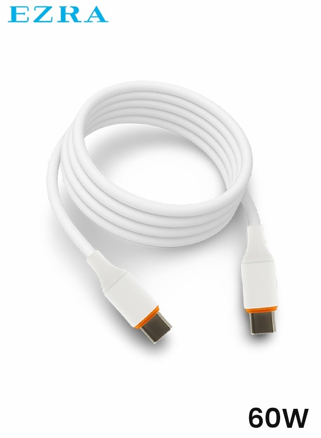 EZRA كابل شحن سريع EZRA USB-C إلى USB-C، 60 وات، كابل بيانات PD متين من النوع C بطول 1 متر للهواتف الذكية والأجهزة اللوحية وأجهزة الكمبيوتر المحمولة وأجهزة MacBook وبنوك الطاقة والمزيد - Image 1