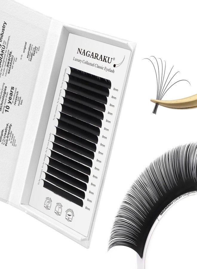 NAGARAKU Individual Eyelash Extensions - from Vettsy, Luxury Collected Classic Single Lashes Upgraded 3rd Generation Soft Natural Beauty Salon Professional Lash Supplies 16 Rows Matte Black 0.12 D-3rd Generation 8mm - Image 1