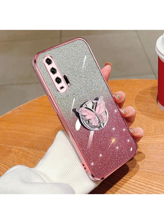 اس-توب جراب لهاتف Honor 20 Pro مطلي بطبقة لامعة متدرجة اللون مع حامل على شكل فراشة من مادة TPU - Image 1