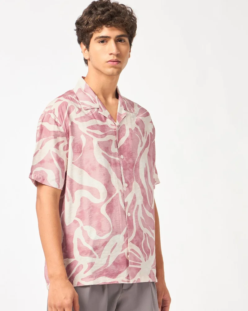 Men's Pink All Over Printed Oversized Shirt