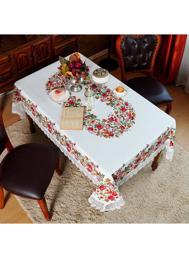 SUTAVIA Floral Lace Tablecloths Waterproof Rectangle Table Cloth Farmhouse Washable Table Cover for Home Holiday Thanksgiving Christmas Party Dining Table (White, 60"x104") - Image 4