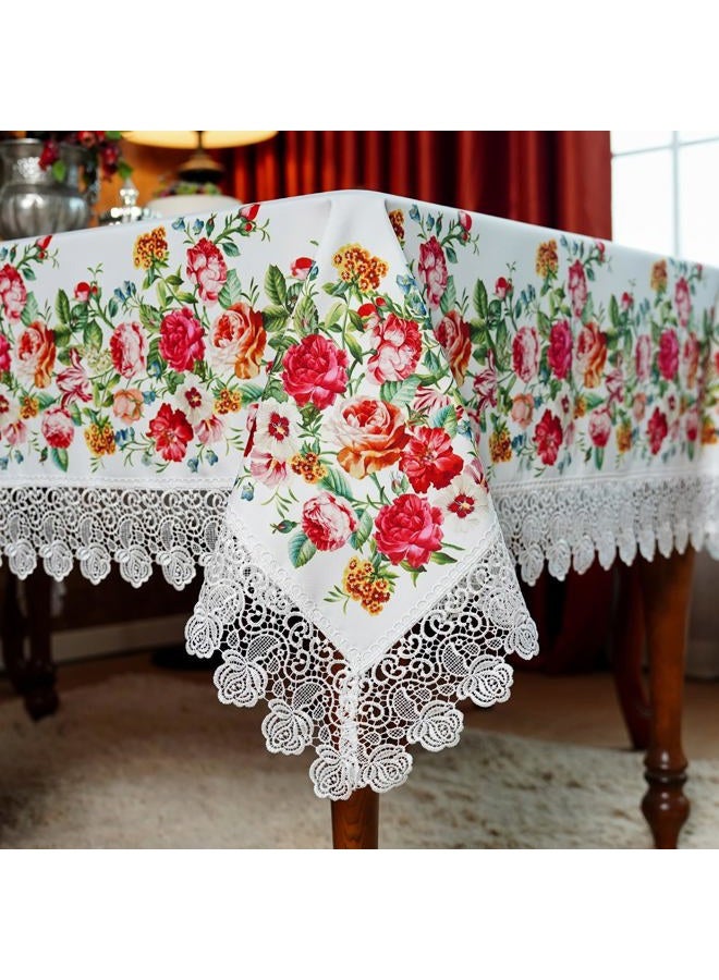 SUTAVIA Floral Lace Tablecloths Waterproof Rectangle Table Cloth Farmhouse Washable Table Cover for Home Holiday Thanksgiving Christmas Party Dining Table (White, 60"x104") - Image 1