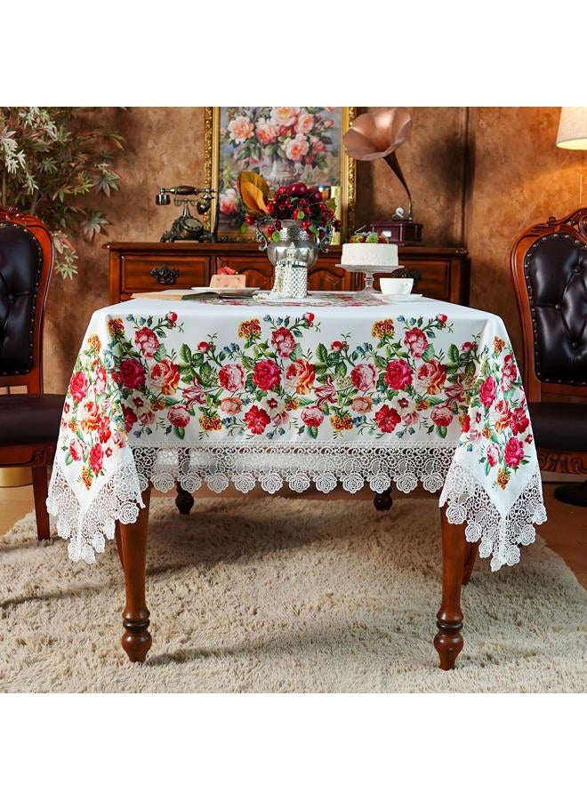 SUTAVIA Floral Lace Tablecloths Waterproof Rectangle Table Cloth Farmhouse Washable Table Cover for Home Holiday Thanksgiving Christmas Party Dining Table (White, 60"x104") - Image 5