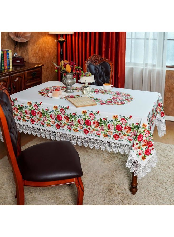 SUTAVIA Floral Lace Tablecloths Waterproof Rectangle Table Cloth Farmhouse Washable Table Cover for Home Holiday Thanksgiving Christmas Party Dining Table (White, 60"x104") - Image 2